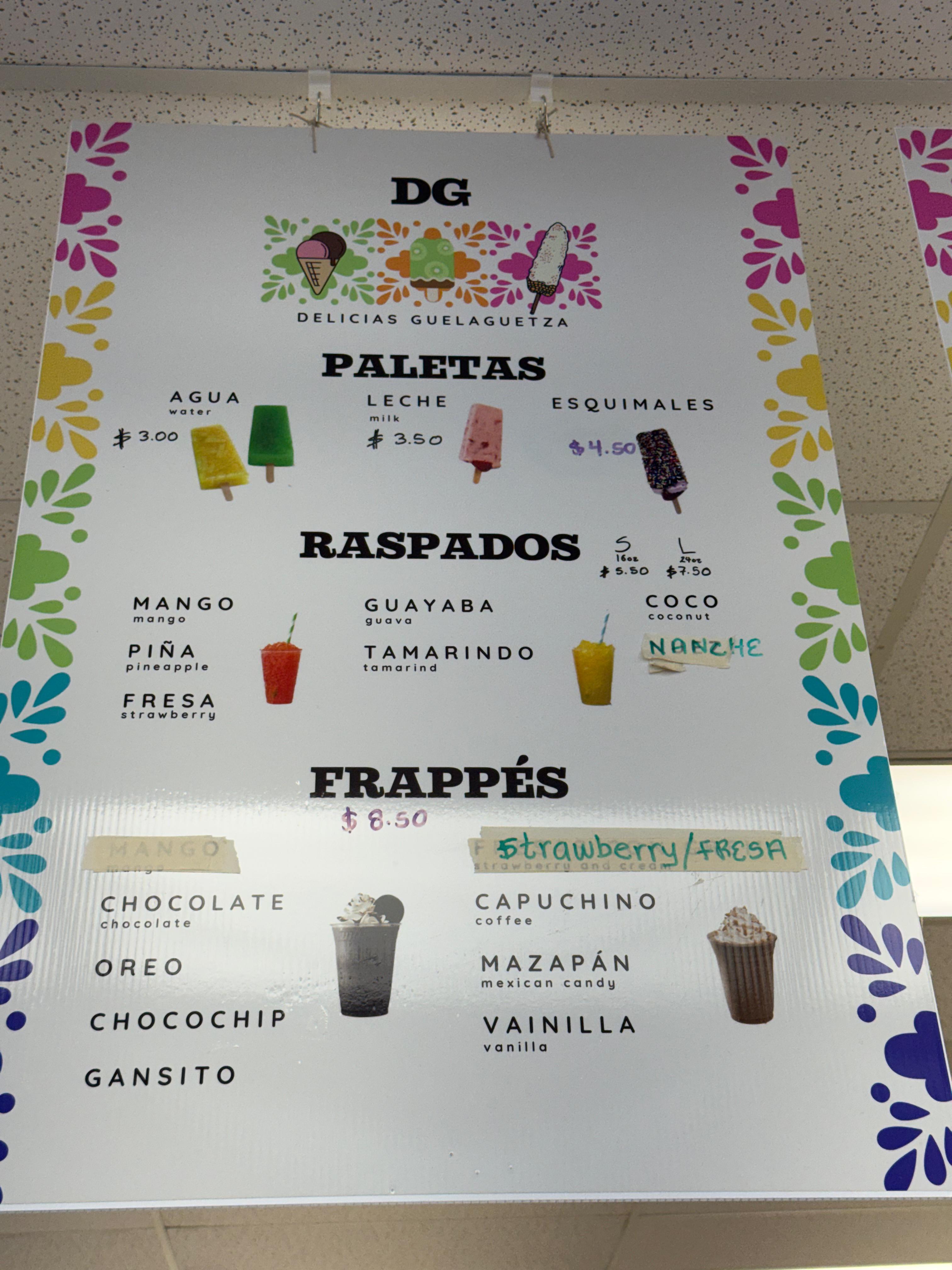 Paletas & Raspados Menu Board
