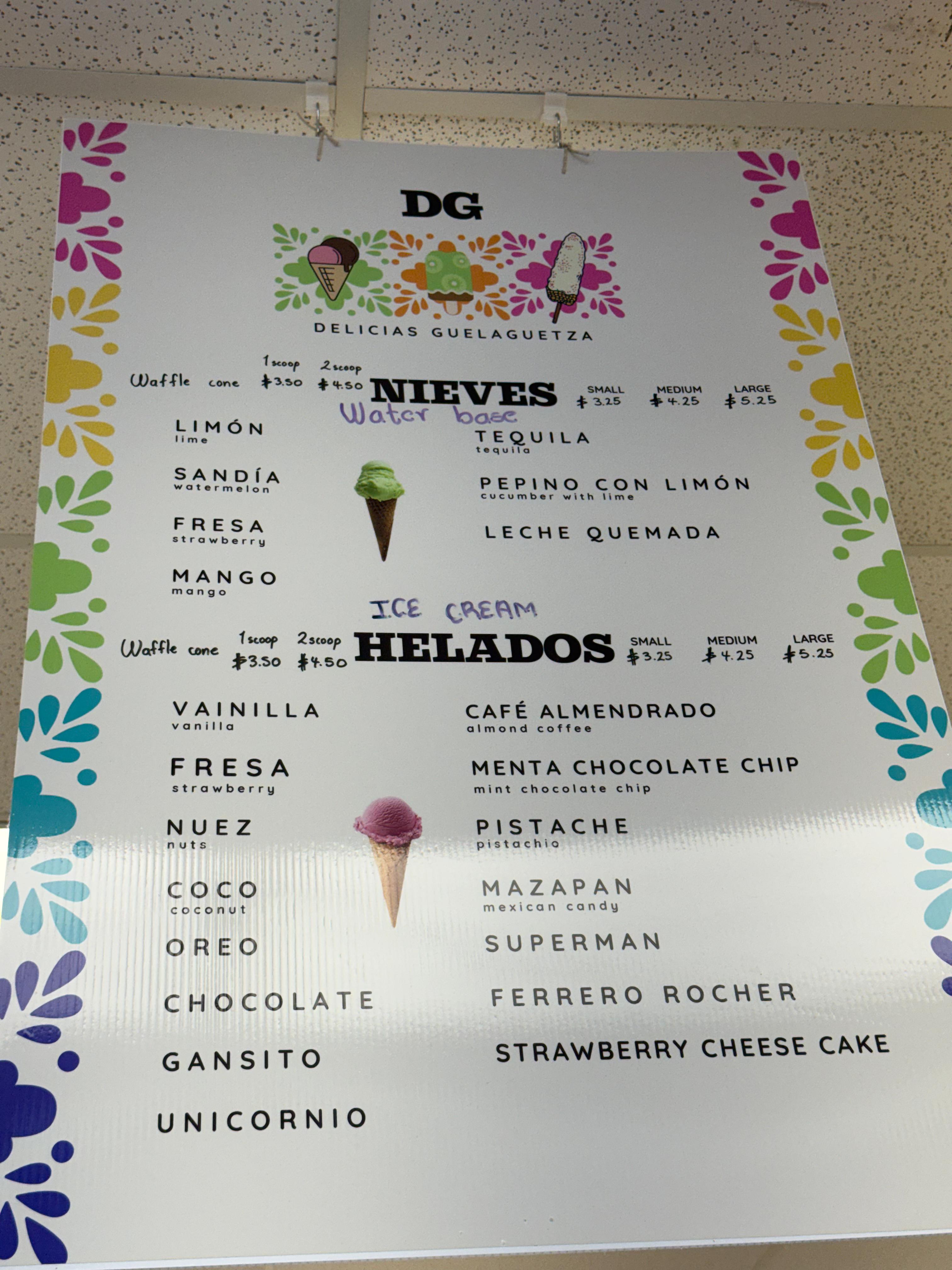 Nieves & Helados Menu Board